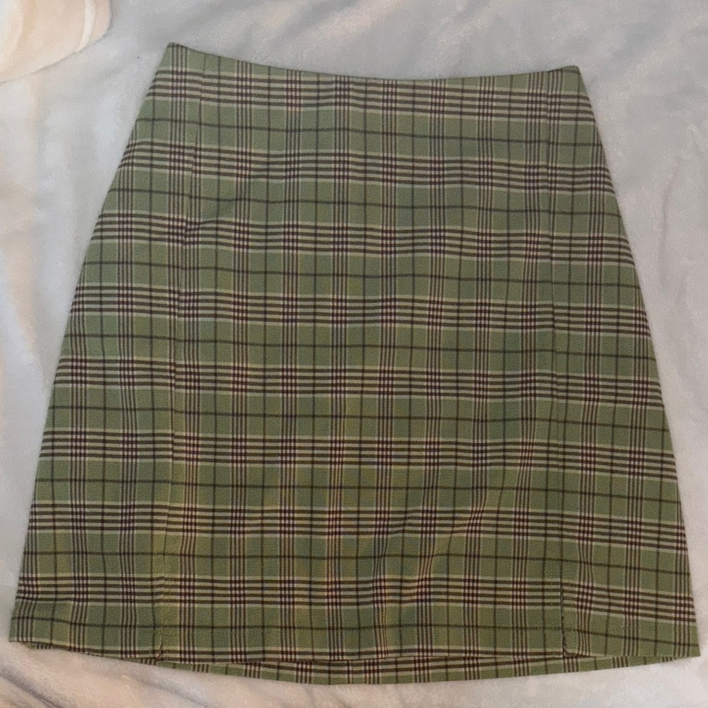 Brandy Melville Olive Plaid Pencil Skirt